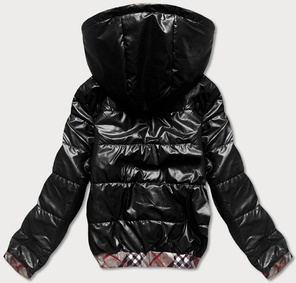 Czarna kurtka zapinana na suwak wykończenie modna kratka