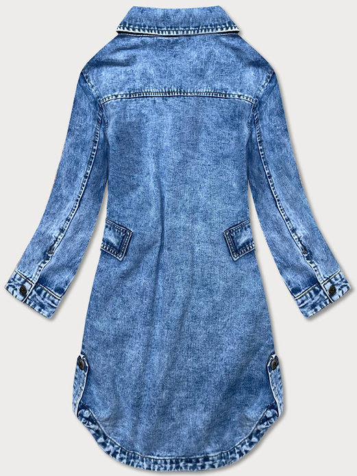 Luźna damska jeansowa kurtka/narzutka niebieska (pop5990-k)