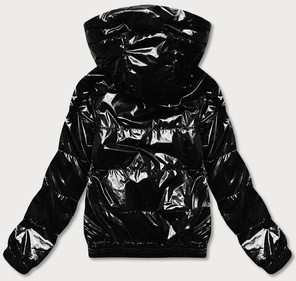 Czarna krótka lakierowana modna pikowana kurtka damska