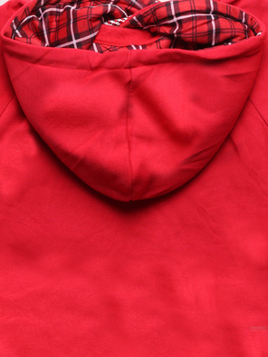 Czerwona czaderska damska bluza typu long z kapturem