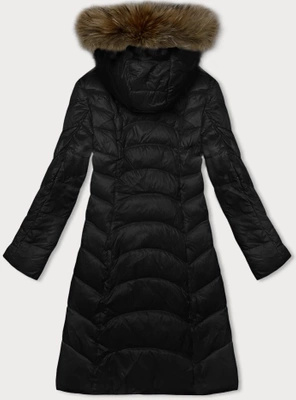 Czarna długa kurtka pikowana płaszcz z kapturem