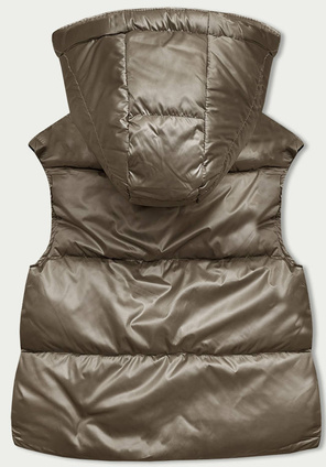 Cappuccino krótki modny puchowy bezrękawnik z kapturem