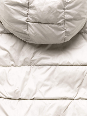 Ecru Beżowa dwustronna zimowa damska kurtka z kapturem