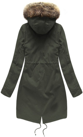 Ciemnozielona zimowa ciepła kurtka parka na futrze