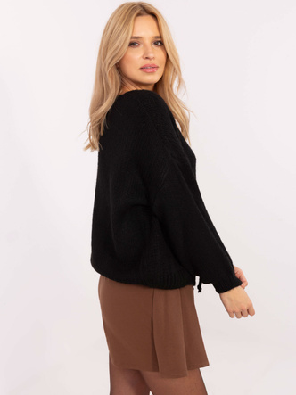 Czarny gładki i luźny sweter cardigan bluzka basic wiązany