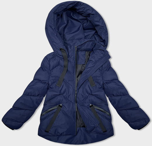 Granatowa pikowana kurtka z kapturem