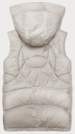 Jasnobeżowy stylowy pikowany damski bezrękawnik kołnierz kaptur