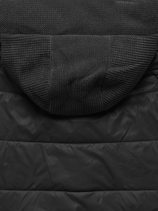 Czarna kurtka płaszcz z łączonych materiałów z wygodnym kapturem i kołnierzem