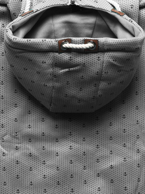 Szara damska rozpinana bluza z kapturem w kotwiczki