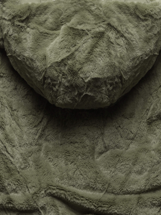 Khaki zimowa dwustronna ciepła kurtka na futerku