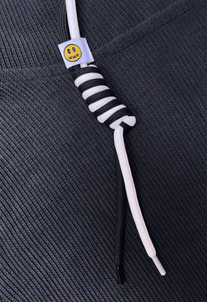 Granatowy prążkowany dres komplet z kapturem