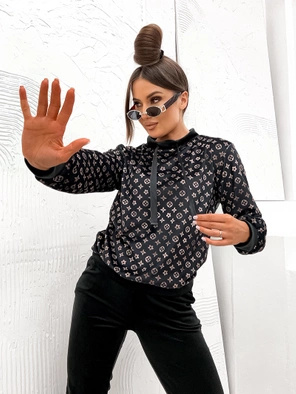 Czarny damski welurowy gładki dres komplet z tasiemką