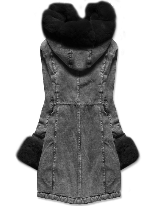 Czarna jeansowa zimowa kurtka płaszczyk futro