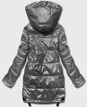 Szara przejściowa damska długa kurtka damska z kapturem