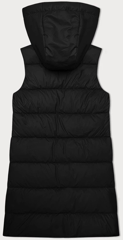 Czarny genialny pikowany damski bezrękawnik kamizelka z kapturem PLUS SIZE