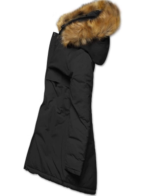 Karmelowa czarna zimowa dwustronna pikowana kurtka płaszczyk parka