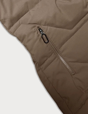 Bezowa pikowana zimowa kurtka z kapturem