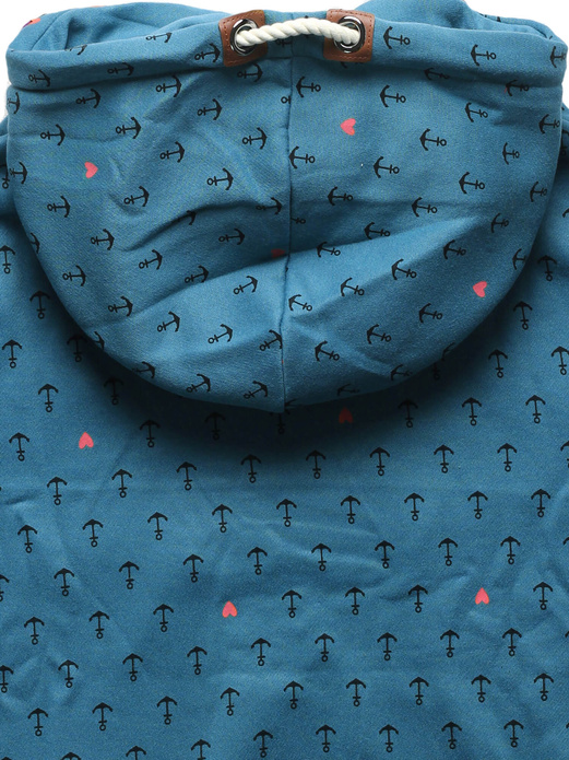 Niebieska bluza damska z genialnym kołnierzem cała w kotwiczki