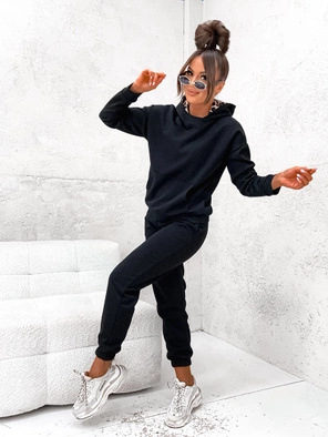 Czarny damski welurowy kapitalny gładki dres komplet 