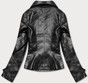 Czarna kurtka gładka ekoskóra ramoneska zapinana na skos z klapami prosty krój