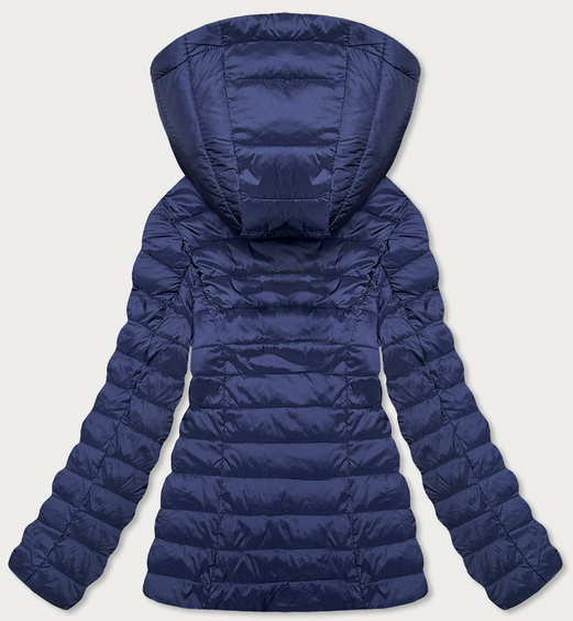 Granatowa pikowana kurtka z kapturem podszewka w kratkę