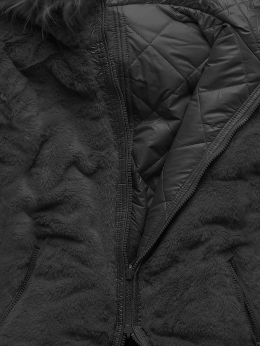 Czarna dwustronna zimowa kurtka damska pikowana w karo