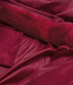 Bordowa zimowa pikowana kurtka z kapturem i kołnierzem