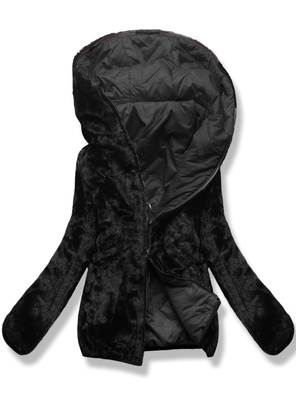 Czarna damska dwustronna  kurtka zimowa na futrze