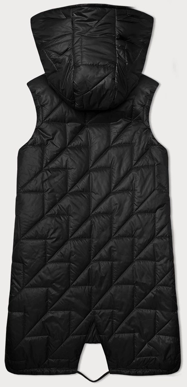 Czarny asymetryczny pikowany bezrękawnik kamizelka damska z kapturem
