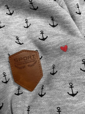 Szara bluza damska z genialnym kołnierzem cała w kotwiczki