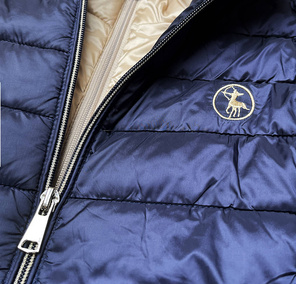 Granatowa pikowana kurtka z kapturem podszewka w kratkę