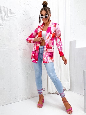 Różowa damska marynarka żakiet w kwiaty