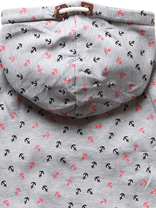 Szara bluza damska ze skośnym suwakiem cała w kotwice