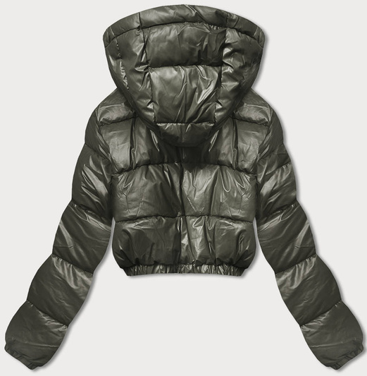 Oliwkowa krótka damska pikowana kurtka zimowa