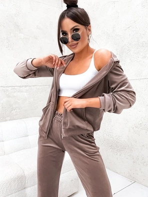 Cappuccino welurowy dres gładki komplet z szerokimi spodniami