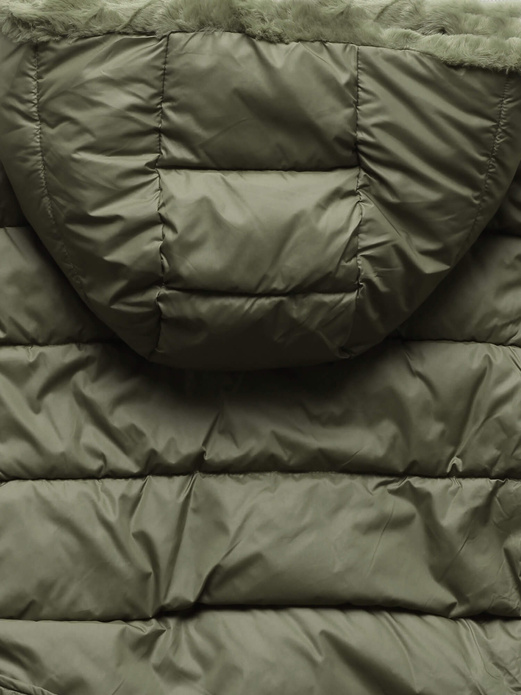 Khaki zimowa dwustronna ciepła kurtka na futerku