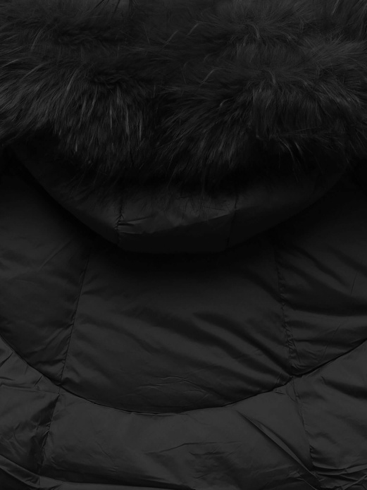 Czarna kurtka zimowy długi płaszcz z dużym kapturem