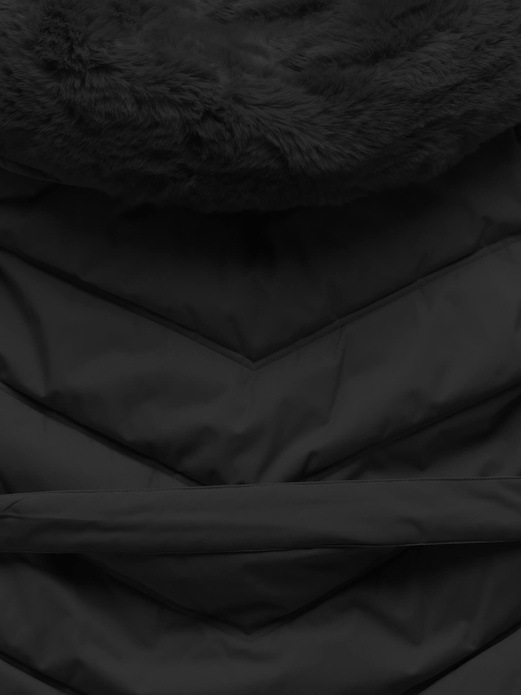 Czarna damska zimowa kurtka płaszczyk z futrzanym kołnierzem