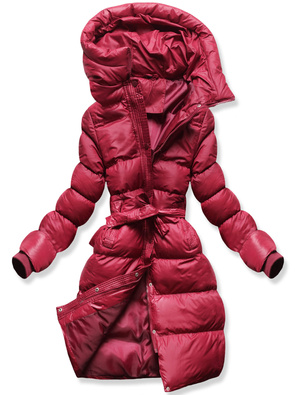 Bordowa genialna zimowa pikowana kurtka damska z kapturem