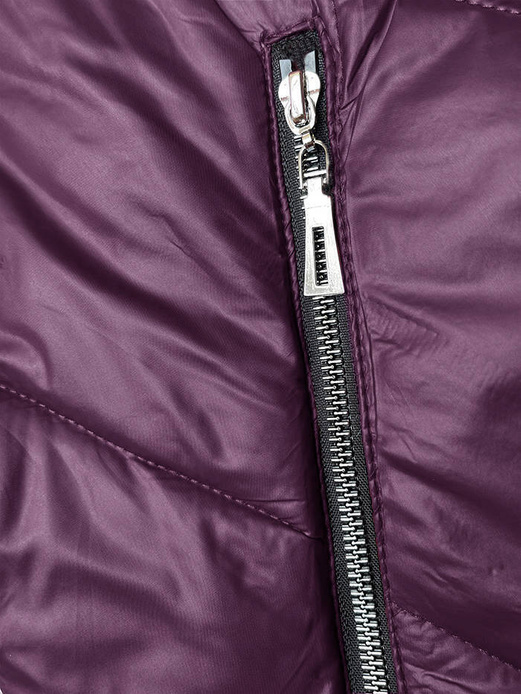 Bordowa przejściowa pikowana w karo kurtka damska z motywem kwiatowym plus size