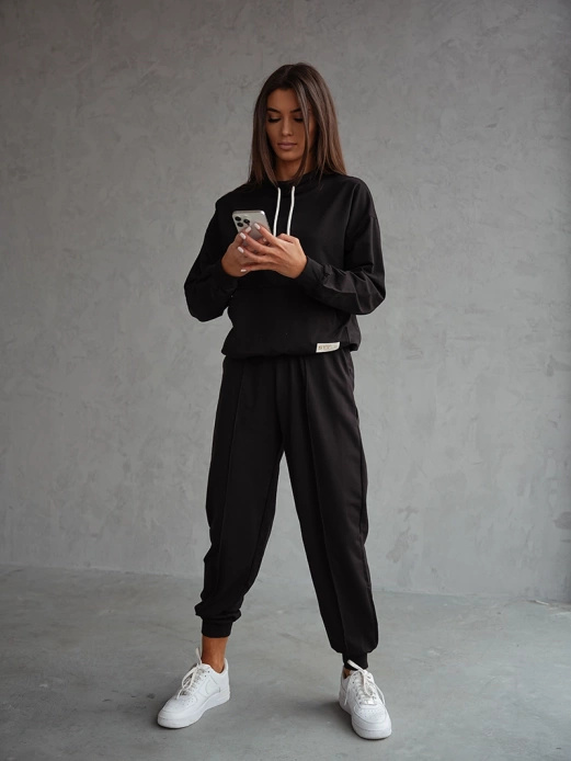 Czarny czaderski damski dres komplet bluza stójka spodnie