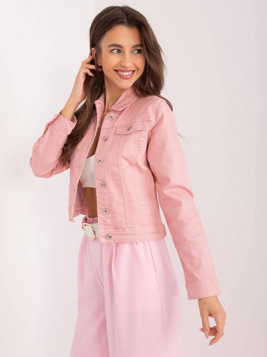 Różowa damska jeansowa kurtka zapinana na guziki