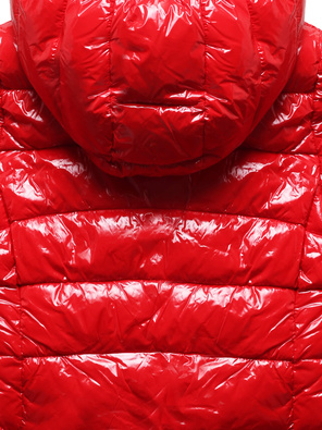 Czerwona lakierowana damska zimowa kurtka z kapturem