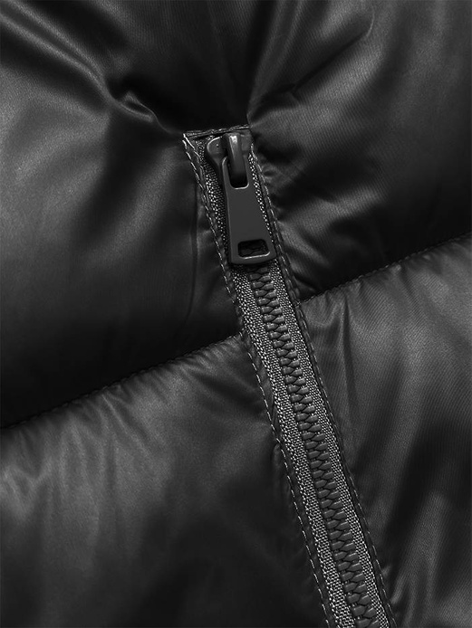 Czarny krótki modny puchowy bezrękawnik z kapturem