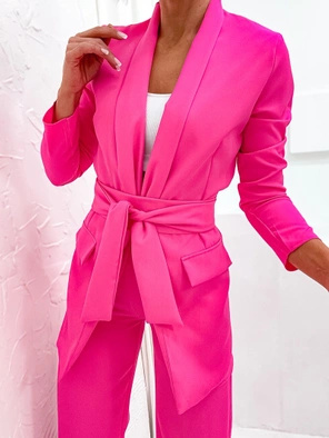 Fuksjowy elegancki komplet oversizowa marynarka i luźne spodnie 