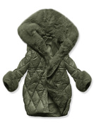 Khaki unikatowa damska kurtka zimowa z mega kołnierzem