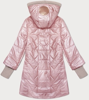 Różowa kapitalna damska pikowana kurtka z wydłużonymi ściągaczami