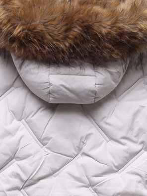 Jasnoszara zimowa kurtka damska z bocznymi ściągaczami 