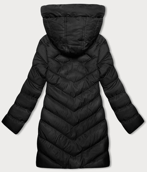 Czarna zimowa pikowana kurtka z kapturem