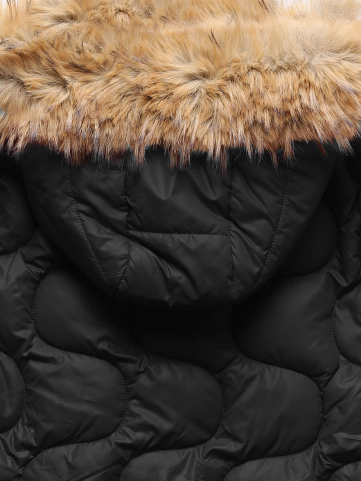 Czarna fenomenalna pikowana zimowa kurtka damska kożuch